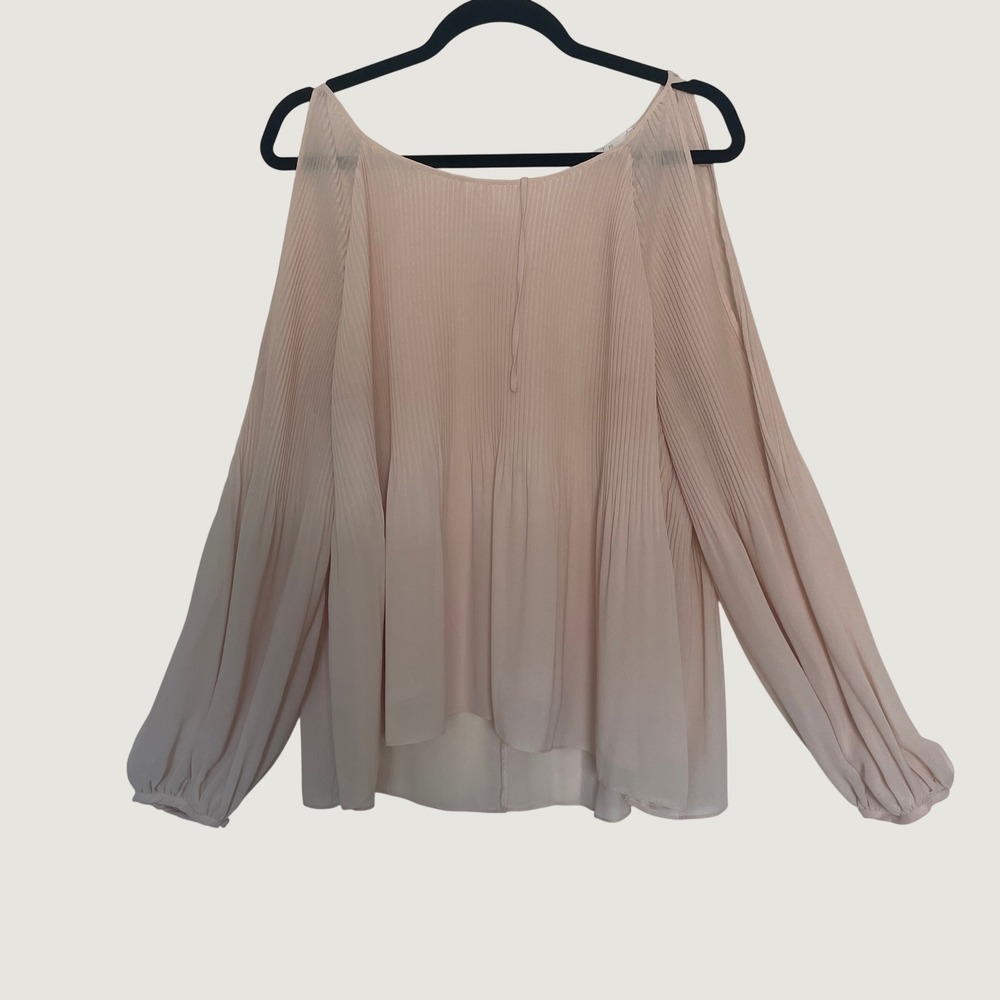 ASTR The Label Blouse Pink Cold Shoulder Pleated Balloon Sleeve Sz L Balletcore